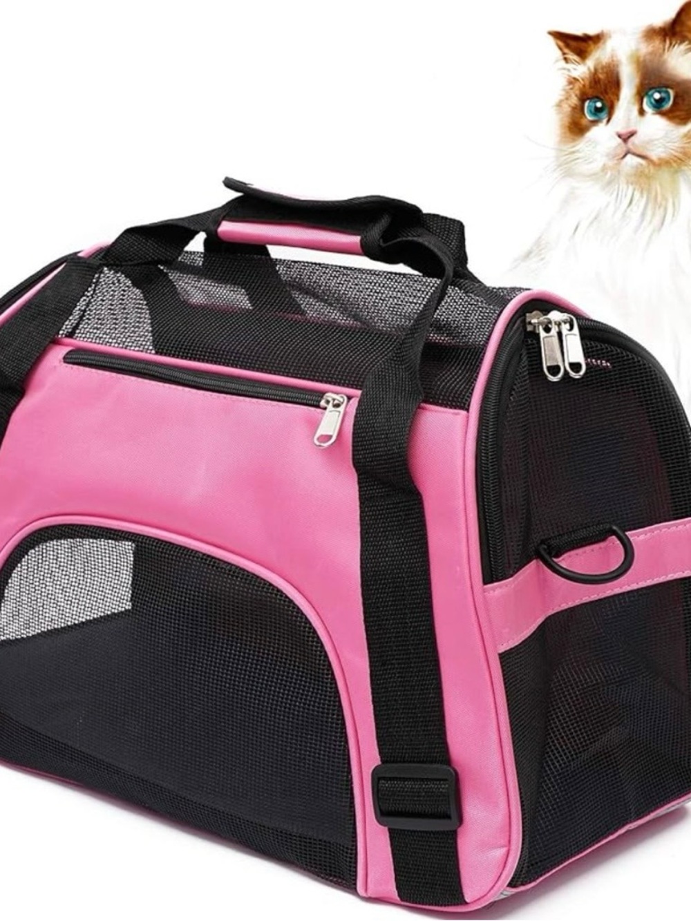 Pink & Black Mesh Pet Carrier